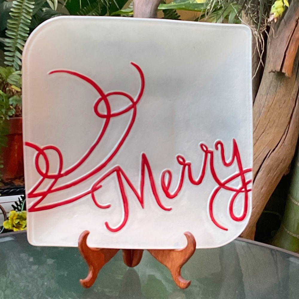 “Merry” Christmas Decorative Frosted Glass Plate